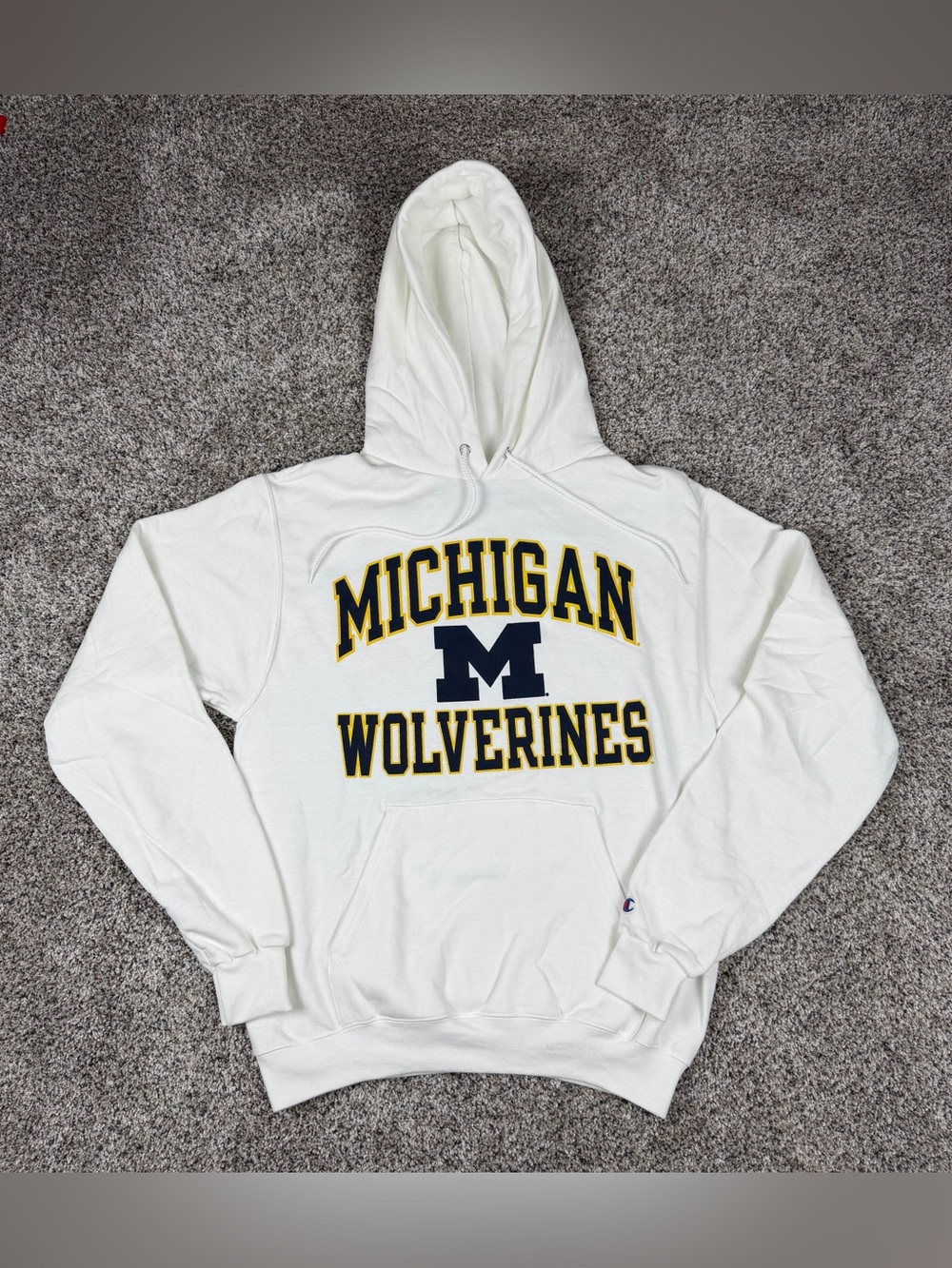 Sz Small Men’s Champion Michigan Wolverines Pullover Hoodie Sweatshirt White